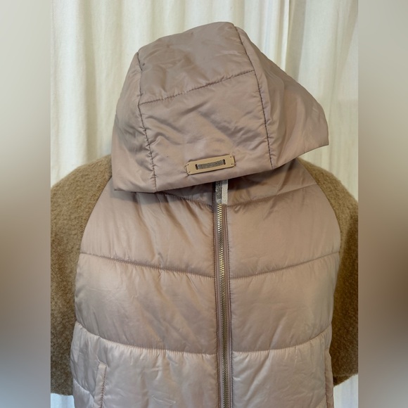 Women's Tan Hooded Wool and Polyester Blend Cropped Poncho Puffer Vest size M - Picture 9 of 16